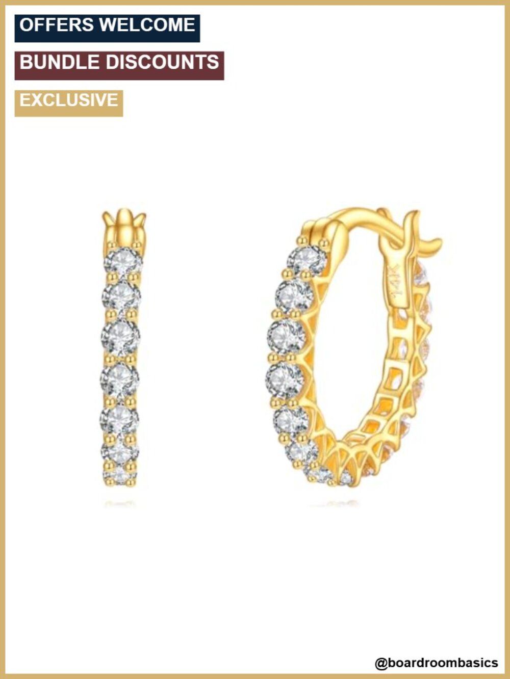 14k Solid Gold Cubic Zirconia Hoop Earrings